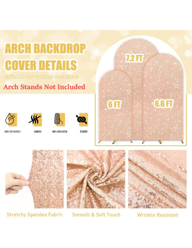 Juego de 3 Fundas de Arco Brillantes FUHSY Rosa Dorado 1.8m-2.2m