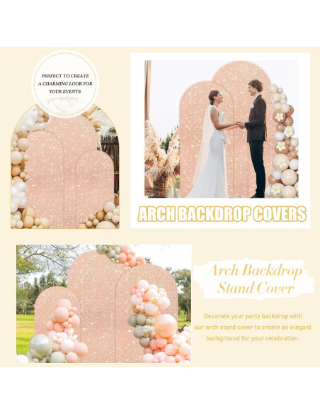 Juego de 3 Fundas de Arco Brillantes FUHSY Rosa Dorado 1.8m-2.2m