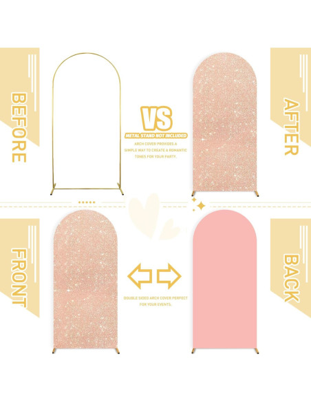 Juego de 3 Fundas de Arco Brillantes FUHSY Rosa Dorado 1.8m-2.2m