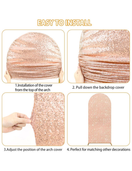 Juego de 3 Fundas de Arco Brillantes FUHSY Rosa Dorado 1.8m-2.2m