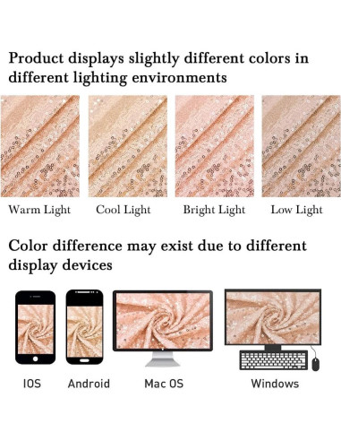 Juego de 3 Fundas de Arco Brillantes FUHSY Rosa Dorado 1.8m-2.2m