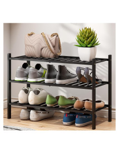 Estante para zapatos negro de 3 niveles Viewcare apilable