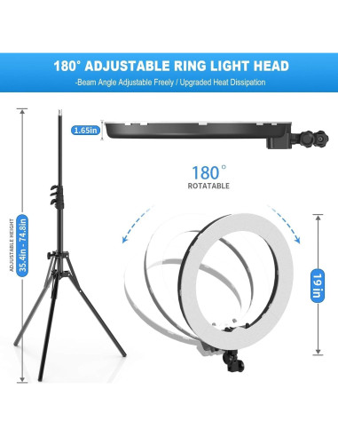 Anillo de Luz LED IVISII 19" con Soporte y Adaptador 55W