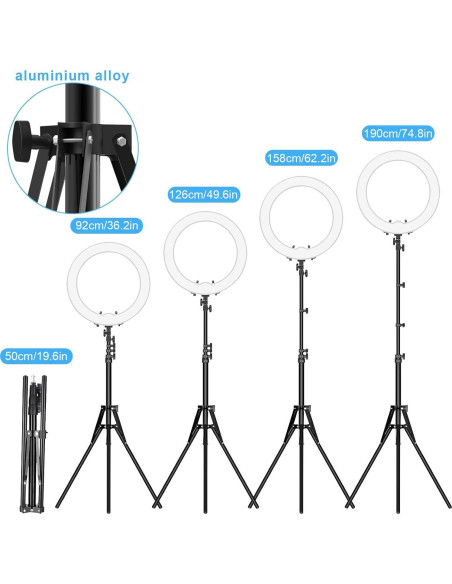 Anillo de Luz LED IVISII 19" con Soporte y Adaptador 55W