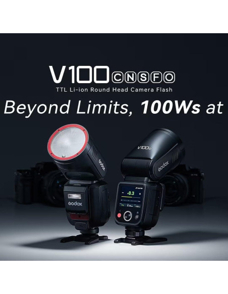 Flash Godox V100N para Cámara Nikon, 100Ws, Pantalla Táctil
