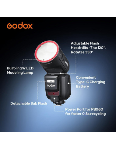 Flash Godox V100N para Cámara Nikon, 100Ws, Pantalla Táctil