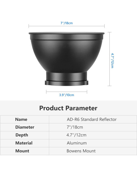 Reflector Difusor Estándar Neewer 18cm Montaje Bowens