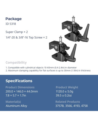 Kit de Super Abrazadera SmallRig 2-Pack 15kg para Estudio