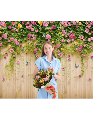 Fondo de Fotografía Vinilo 3x2.5m Nihilar Flores Rosa