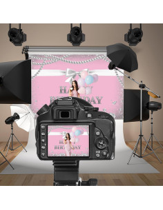 Fondo de Fotografía Rosa Feliz Cumpleaños Baocicco 2.13x1.52m 2