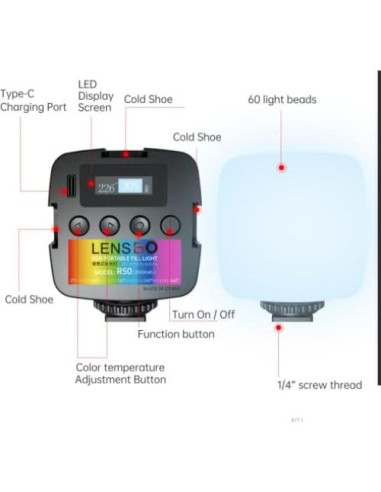 Luz LED Portátil LENSGO R50 RGB 2000mAh 2500-9000K