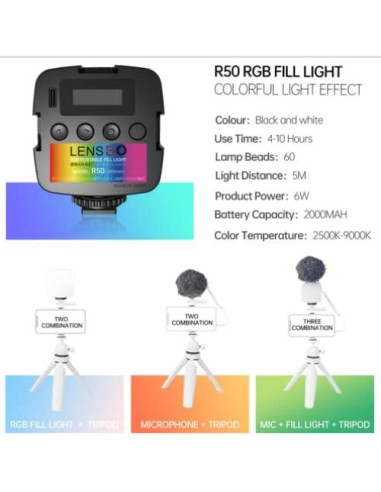 Luz LED Portátil LENSGO R50 RGB 2000mAh 2500-9000K