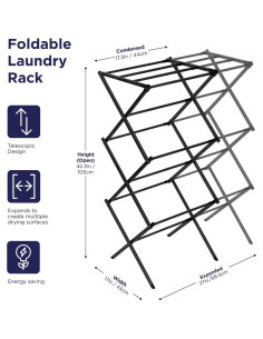 Rack de Secado Expandible BLACK+DECKER 3 Niveles Plegable Negro 2