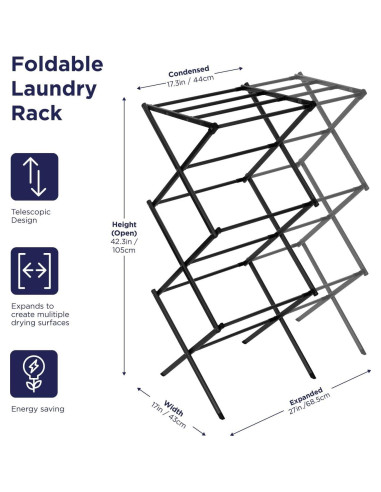 Rack de Secado Expandible BLACK+DECKER 3 Niveles Plegable Negro