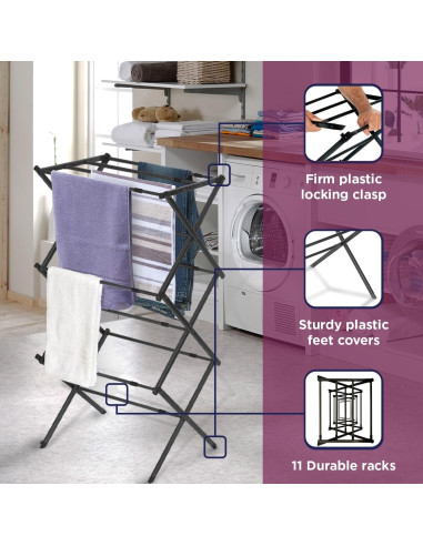 Rack de Secado Expandible BLACK+DECKER 3 Niveles Plegable Negro