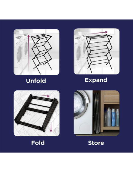 Rack de Secado Expandible BLACK+DECKER 3 Niveles Plegable Negro