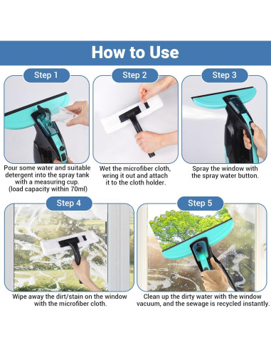 Aspiradora de Ventanas Kiato 3 en 1 Recargable 2200mAh