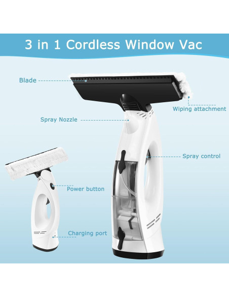 Aspiradora de Ventanas Inalámbrica Dizikzo 3 en 1 - Limpieza Eficaz