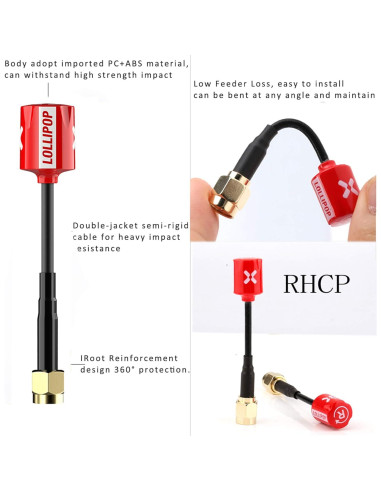 Antena FPV FOXEER Lollipop V4 5.8GHz RHCP 2.5dBi SMA para Drone