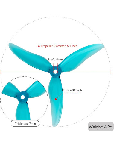 Hélices Gemfan Hurricane 51499 5.1" 16pcs para Drones FPV