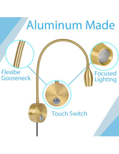 Luz de Lectura LED Adust RL-2 Táctil Regulable 3W Oro 2