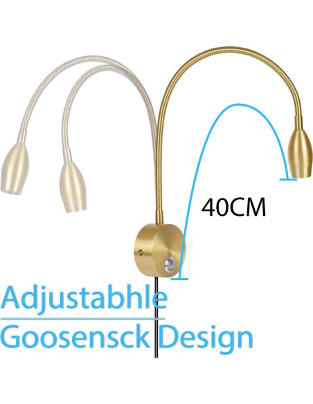 Luz de Lectura LED Adust RL-2 Táctil Regulable 3W Oro