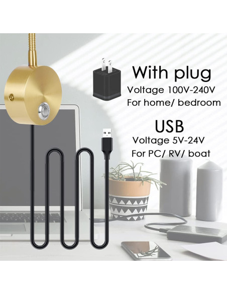 Luz de Lectura LED Adust RL-2 Táctil Regulable 3W Oro