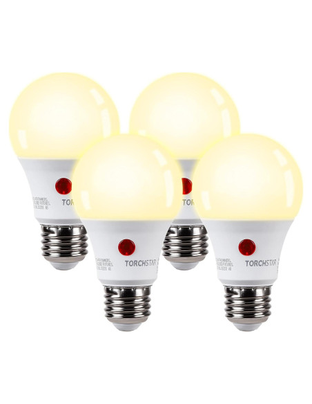 Bombillas LED A19 TORCHSTAR con sensor anochecer a amanecer, 9W, 800lm, 4 unidades