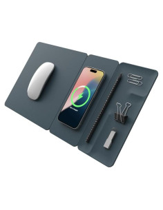 Alfombrilla 3-en-1 POUT Cargador Inalámbrico Qi Azul Aqua