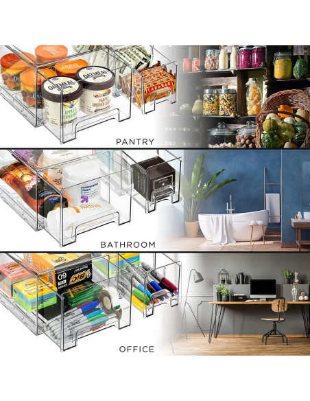 Cajones de Refrigerador Sorbus - 3 Organizadores Apilables Transparentes