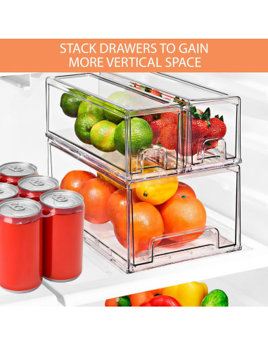 Cajones de Refrigerador Sorbus - 3 Organizadores Apilables Transparentes
