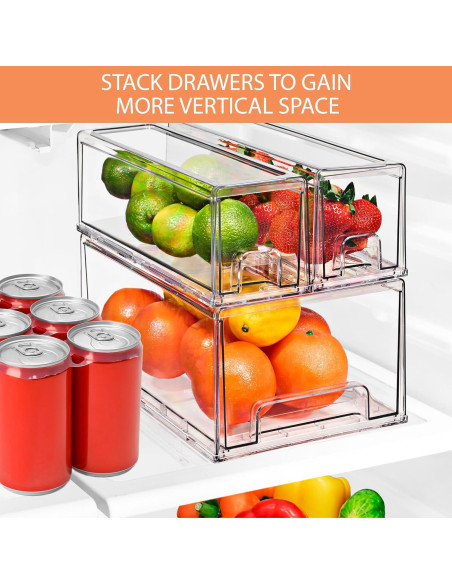 Cajones de Refrigerador Sorbus - 3 Organizadores Apilables Transparentes