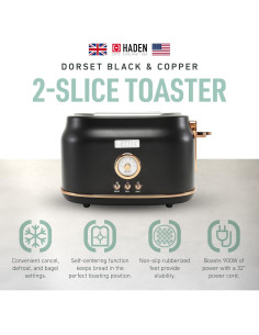 Tostadora Haden Dorset 2 Rebanadas Acero Inoxidable Negro/Cobre 2
