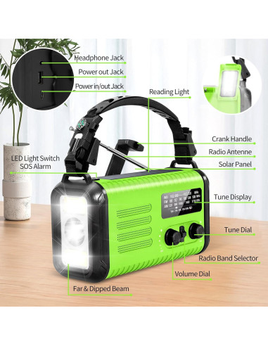 Radio de Manivela de Emergencia Puyinii 20000mAh Verde Claro