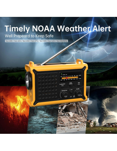 Radio Meteorológica Portátil NOAA AM FM Mesqool 12000mAh Solar