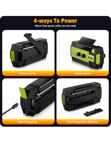 Radio de Emergencia Puiuisoul 4000mAh Solar y Manivela
