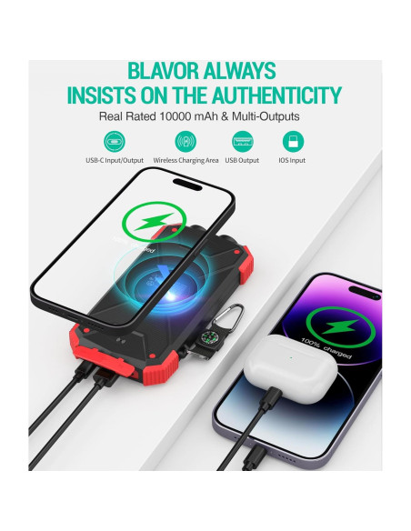 Cargador Solar Power Bank 10,000mAh BLAVOR Inalámbrico 20W