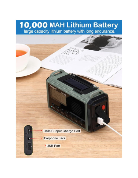 Radio de Emergencia ZHIWHIS ZWS-905 con Alerta NOAA y 10000mAh