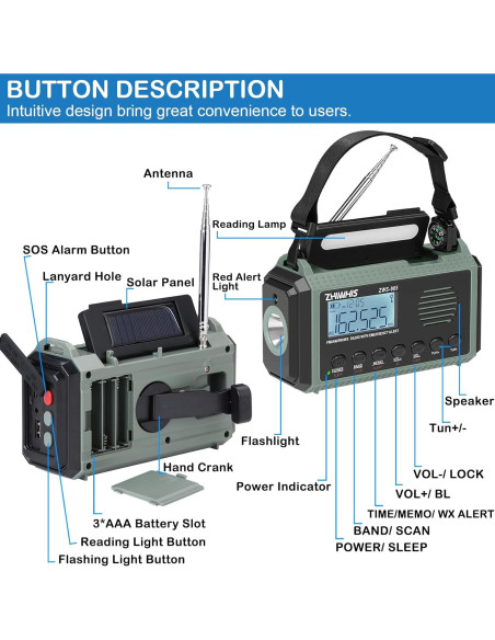 Radio de Emergencia ZHIWHIS ZWS-905 con Alerta NOAA y 10000mAh