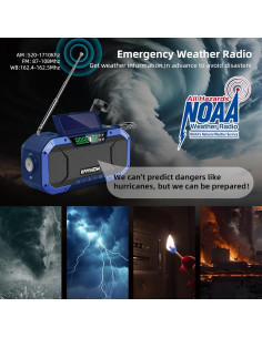 Radio de Manivela Solar Bluetooth NOAA 5000mAh Resistente Agua 2