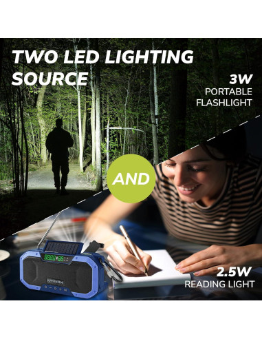 Radio de Manivela Solar Bluetooth NOAA 5000mAh Resistente Agua