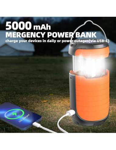 Linterna de Camping Juvihuxy LED Solar 5000mAh Impermeable