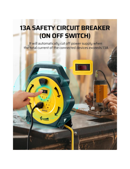 Carrete de Cable de Extensión DEWENWILS 7.62m 4 Salidas 13A