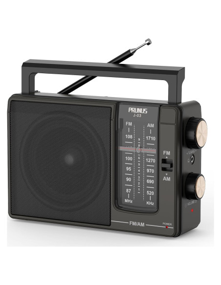 Radio Portátil AM FM PRUNUS J-03 con Baterías AA y Conexión AC