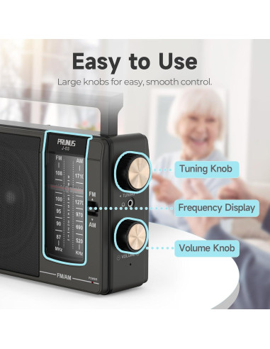 Radio Portátil AM FM PRUNUS J-03 con Baterías AA y Conexión AC