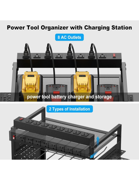 Organizador de Herramientas JUNNUJ con Estación de Carga 8 Tomas