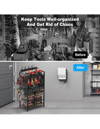 Organizador de Herramientas JUNNUJ con Estación de Carga 8 Tomas