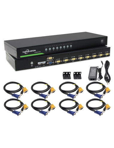 Conmutador KVM VGA USB 8 Puertos TOPSAVOS 2048x1536 1U Rack