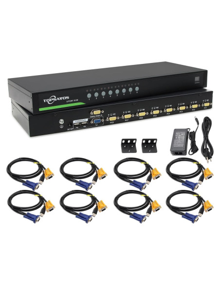 Conmutador KVM VGA USB 8 Puertos TOPSAVOS 2048x1536 1U Rack