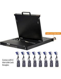 Consola KVM Rack 1U Kinan LCD 19" 8 Puertos Cat5 VGA 2